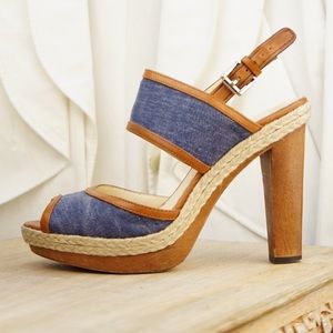 Coach Daria Denim slingback leather sandals 8 1/2
